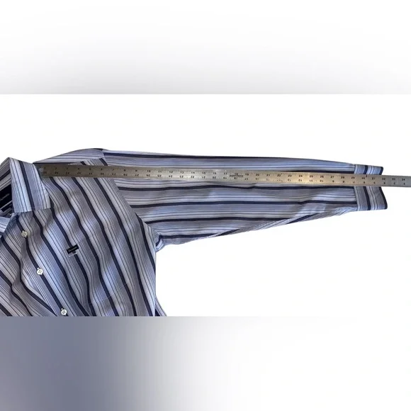 Faconnable Mens Club Shirt Cotton Blue & White Striped Button Up France ~ Size L - Picture 6 of 6